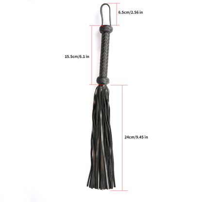 Black Leather Flogger with Braided Handle