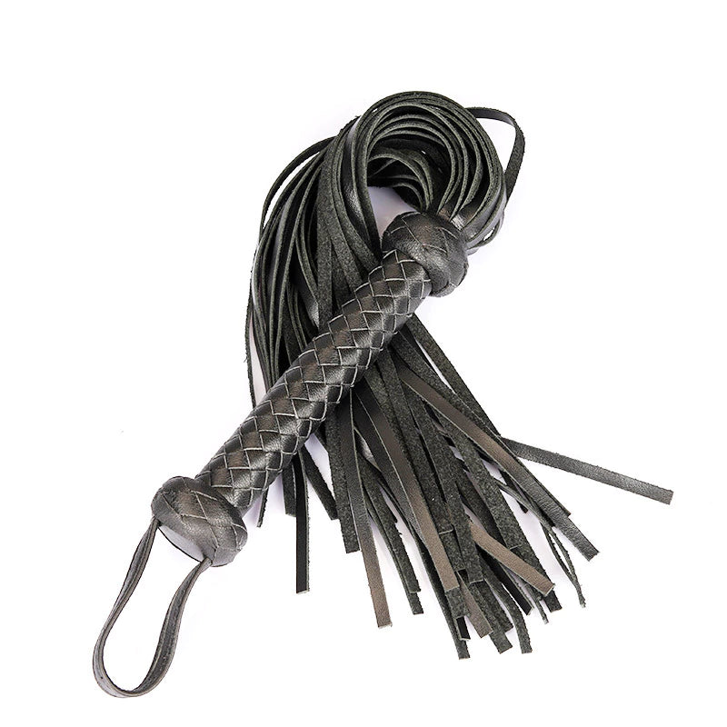 Black Leather Flogger with Braided Handle