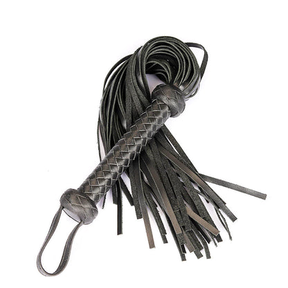 Black Leather Flogger with Braided Handle