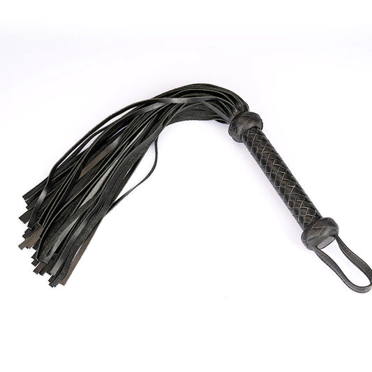Black Leather Flogger with Braided Handle