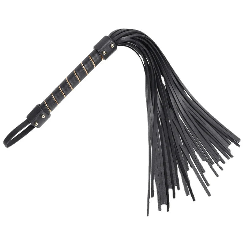black multicolor faux leather flogger illustrating soft fluttering impact structure