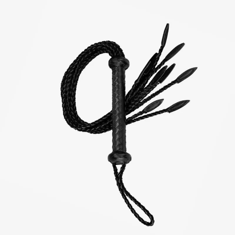 full view of black 31-inch nine-tail leather flogger