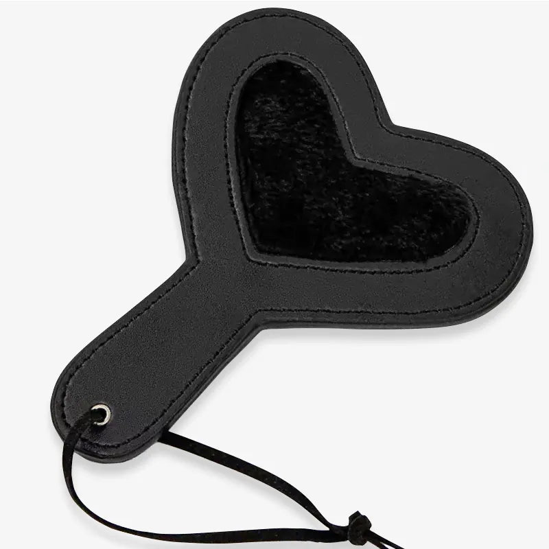 Black plush heart spanking paddle full view