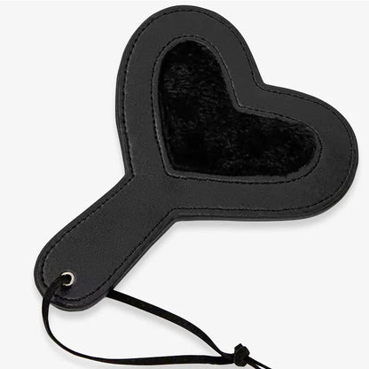 Black plush heart spanking paddle full view