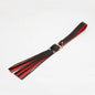 black and red belt-style faux leather flogger