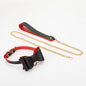 Black and red glossy bow collar with leash display
