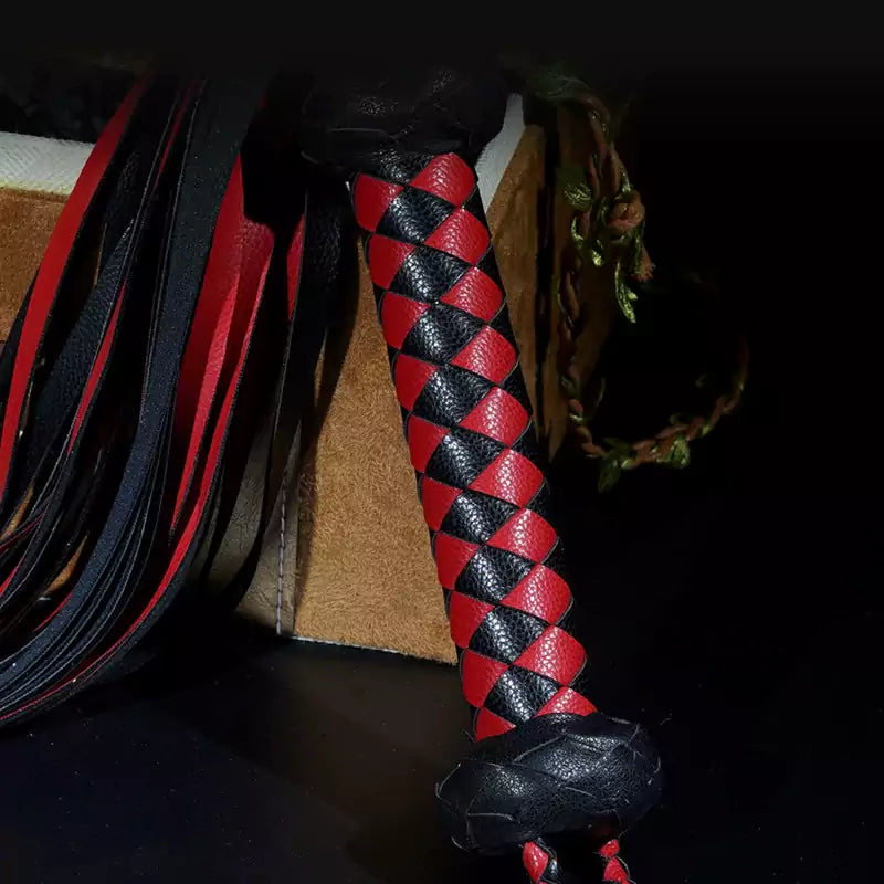 Black & Red Braided Faux Leather Flogger