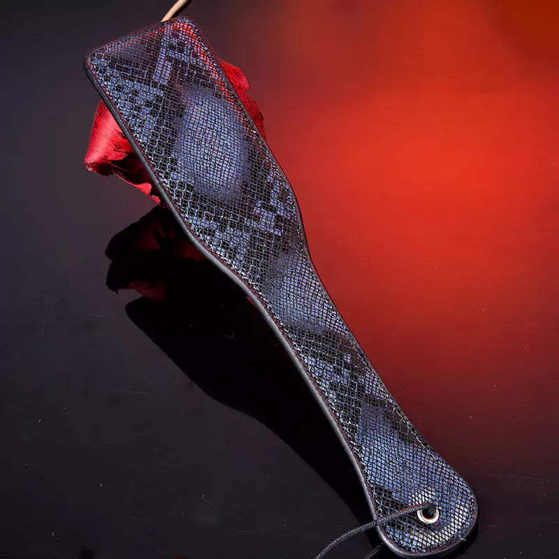 Black dual-color snake pattern hand spanker paddle full view