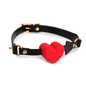 Black strap with red heart arrow silicone gag full view