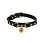 Black studded faux leather BDSM collar full view with gold hardware
