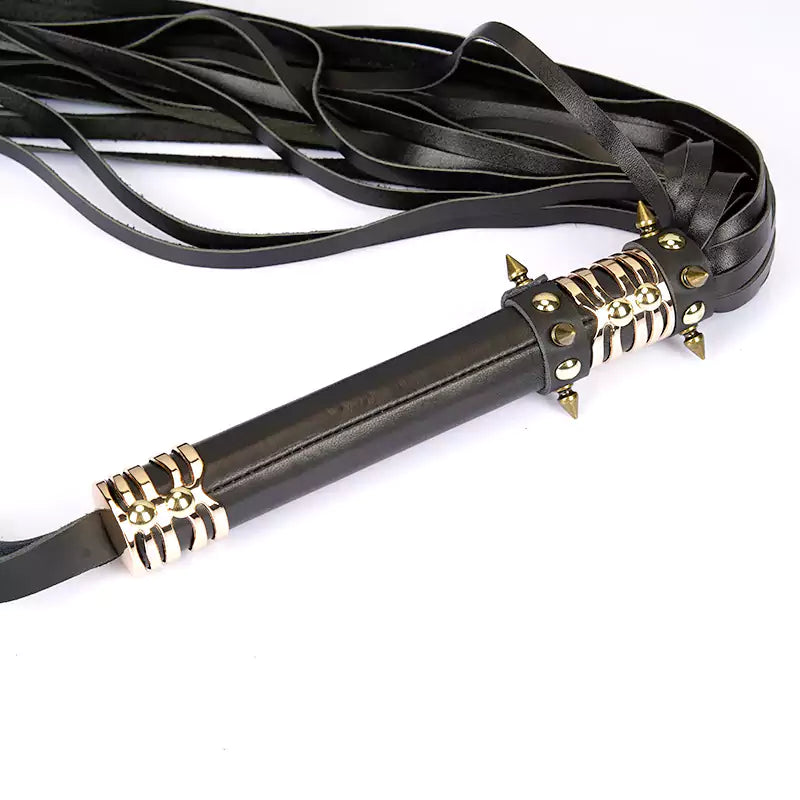 Extra Studded Leather Flogger gold hardware detail