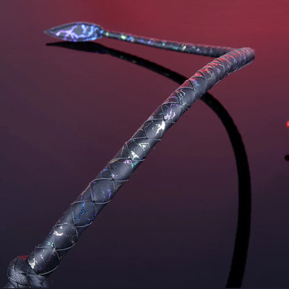 Black Textured Faux Leather Leaf Whip