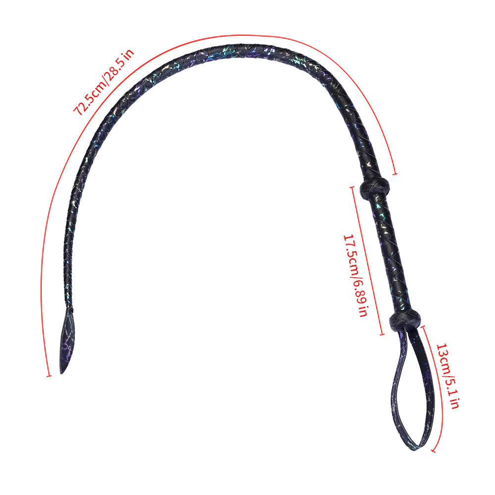 Black Textured Faux Leather Leaf Whip
