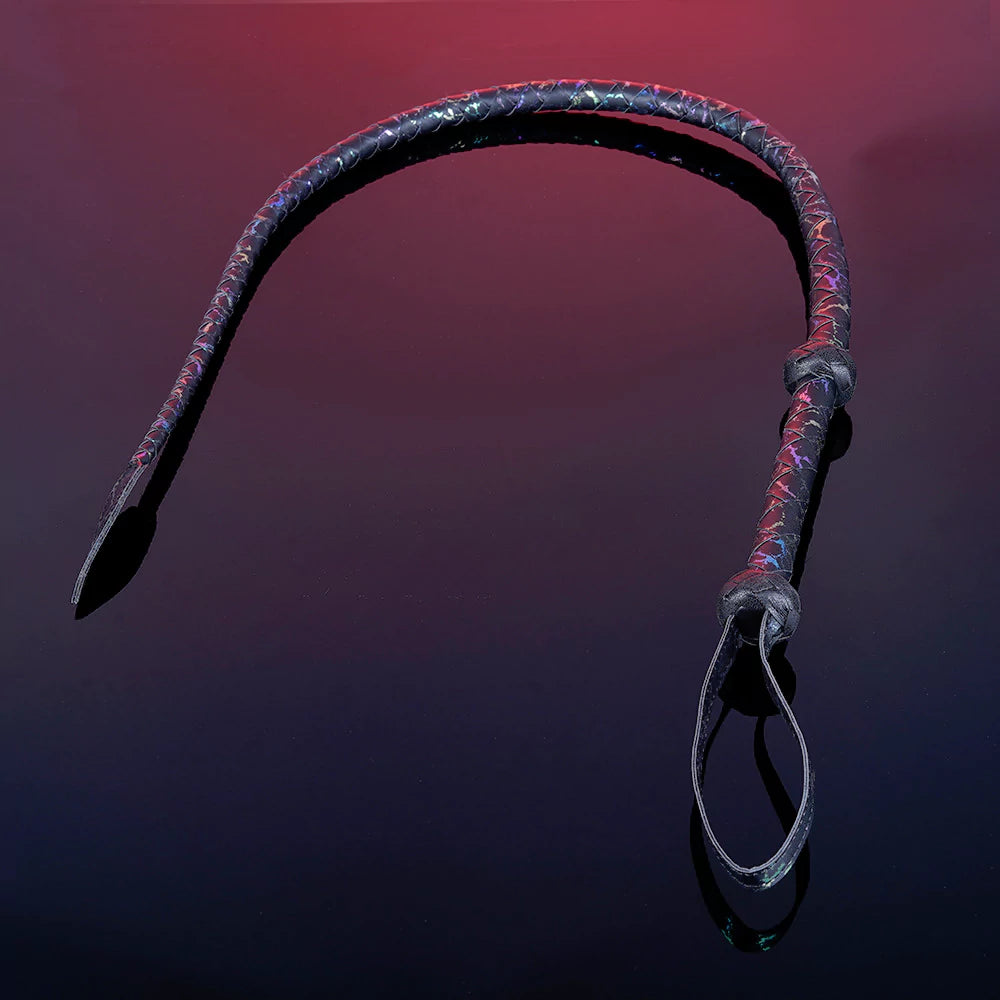 Black Textured Faux Leather Leaf Whip