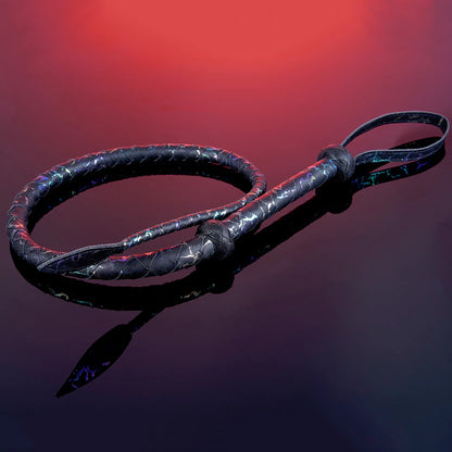 Black Textured Faux Leather Leaf Whip