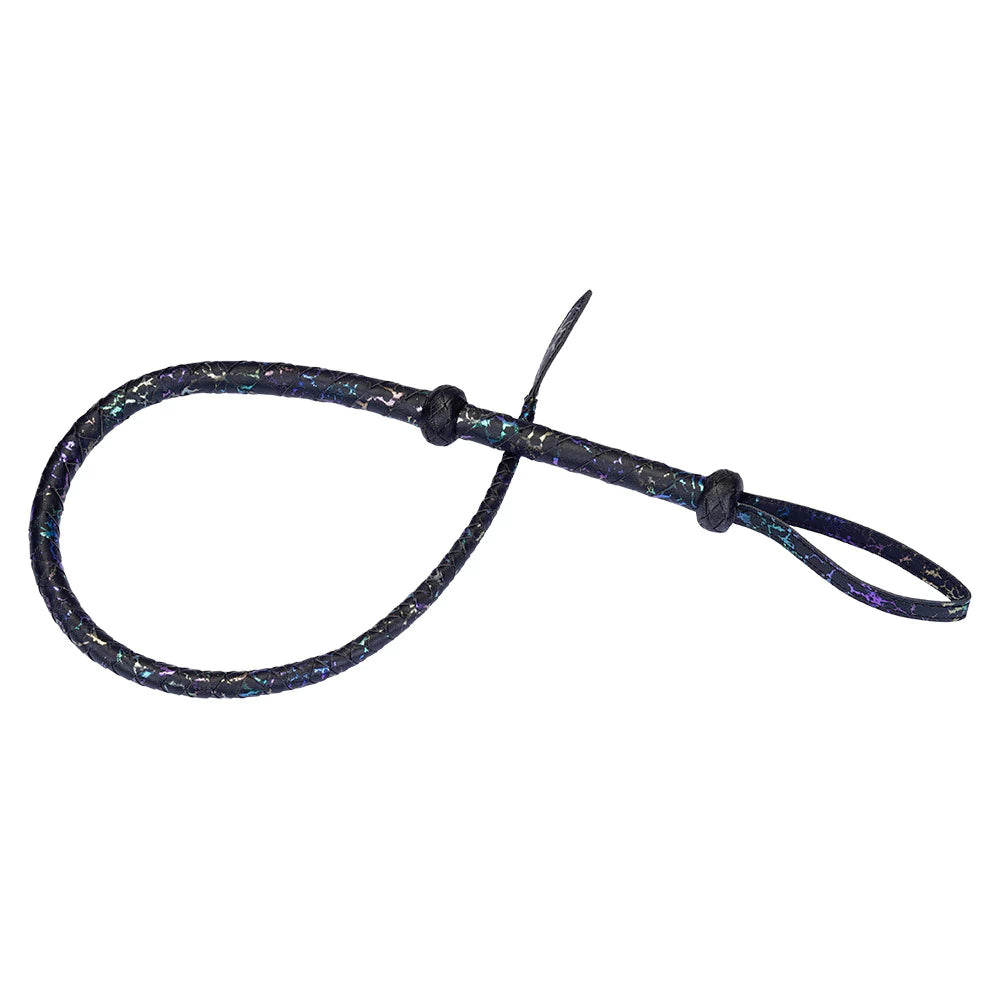 Black Textured Faux Leather Leaf Whip