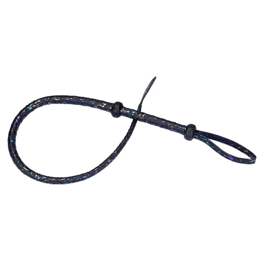 Black Textured Faux Leather Leaf Whip