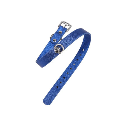 Glossy blue leather collar with central O-ring display