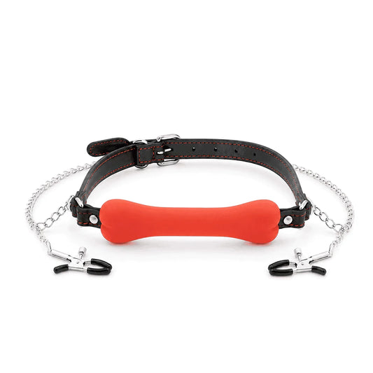 Bone Gag with Nipple Clamps