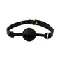 Black breathable silicone ball gag with air holes shown in a front view