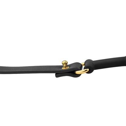 Detailed view of the strap construction on the breathable silicone ball gag with air holes