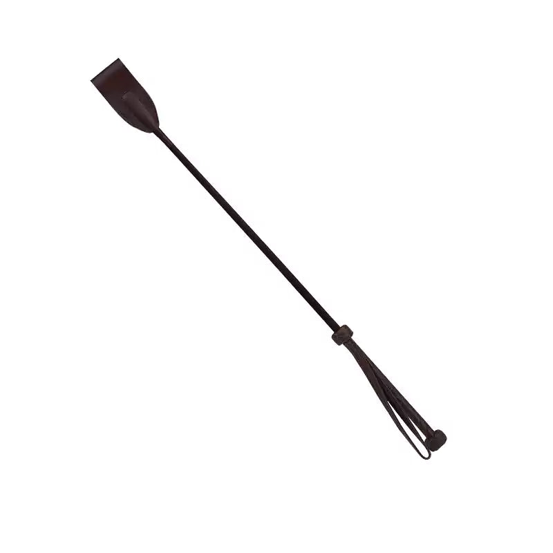 Brown leather-tail riding crop full view