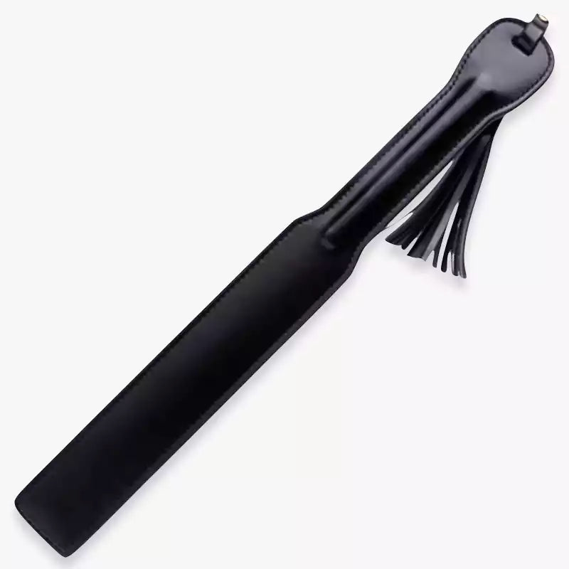 Black classic leather paddle with tassel full view
