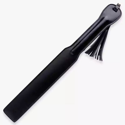 Black classic leather paddle with tassel full view