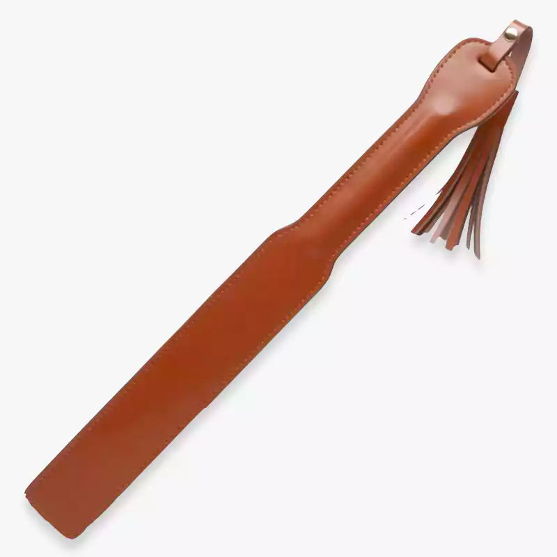 Brown classic leather paddle with tassel full view