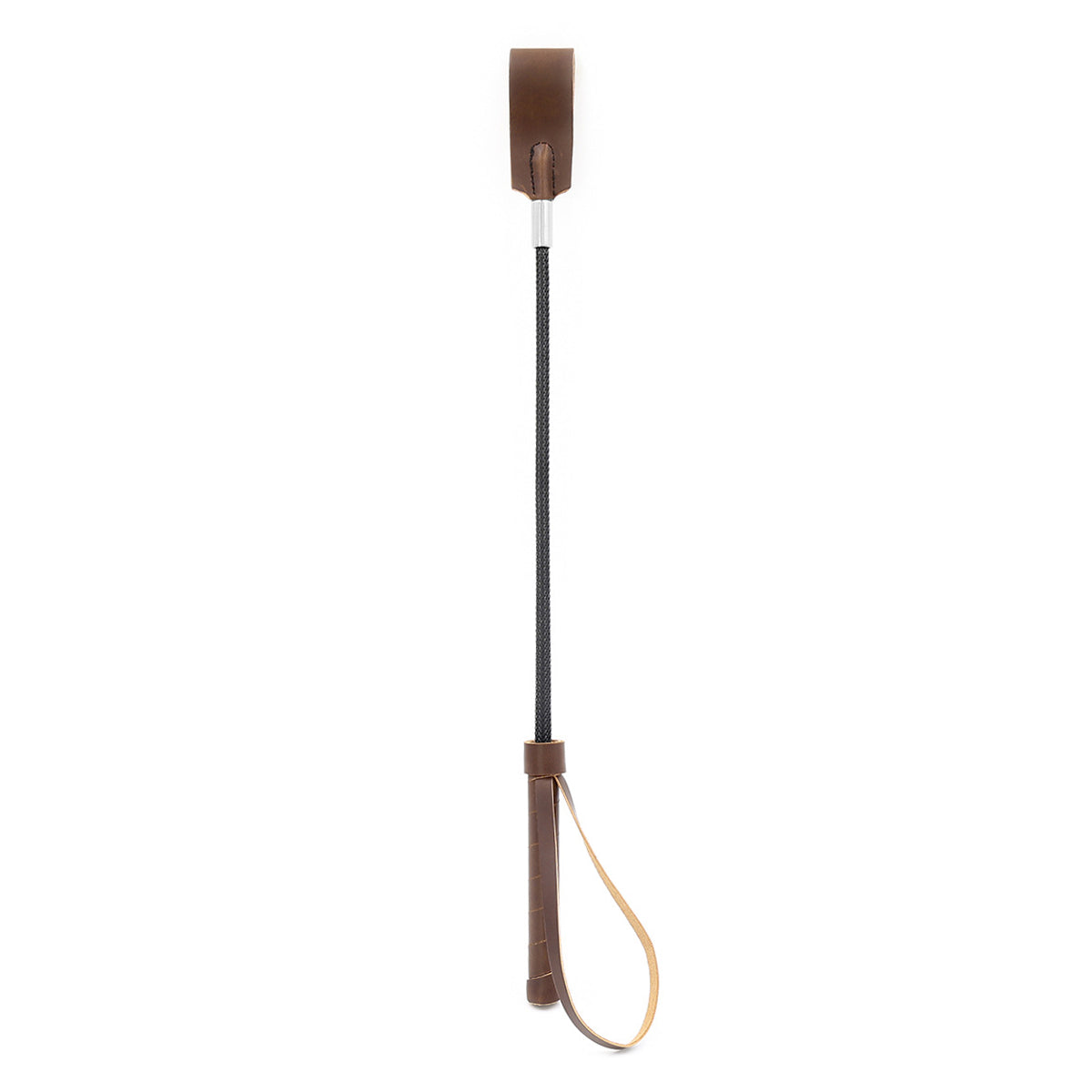 Classic brown leather riding crop full view