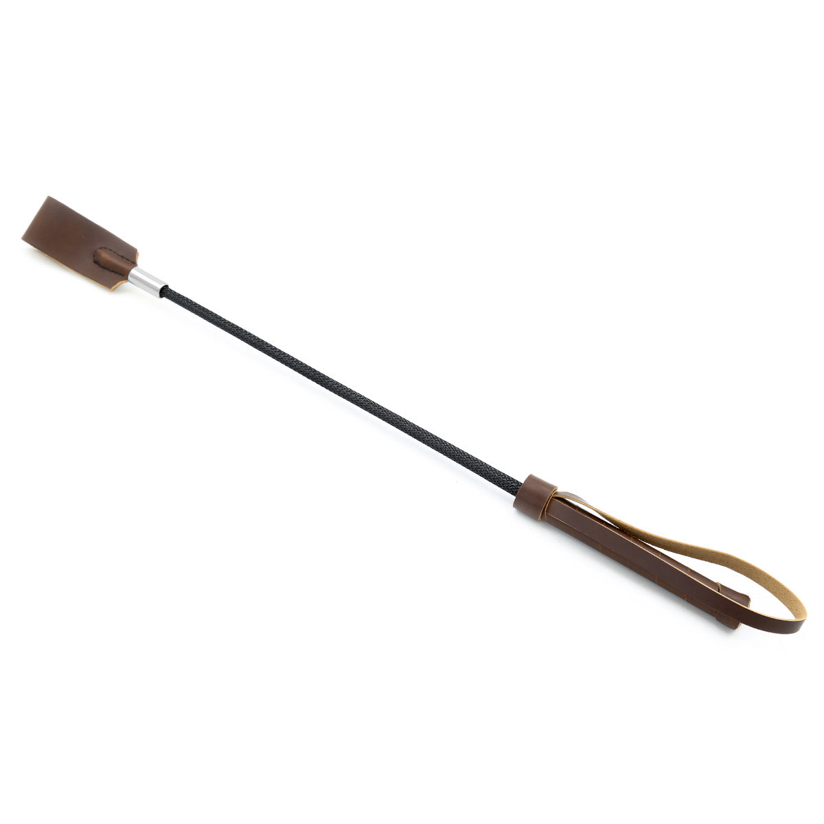 Classic brown leather riding crop on white background
