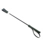 Classic dark green leather riding crop on white background