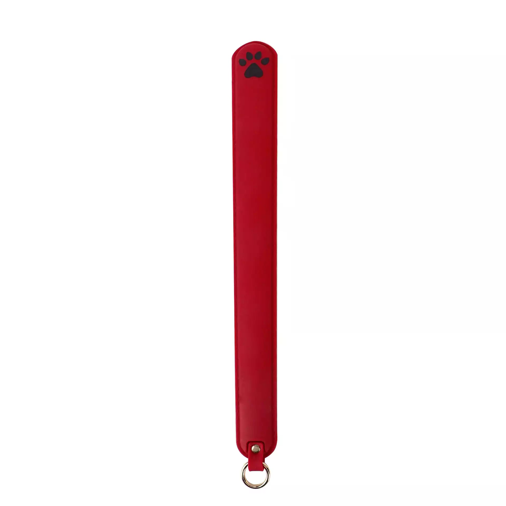 Red silicone cat paw paddle on white background