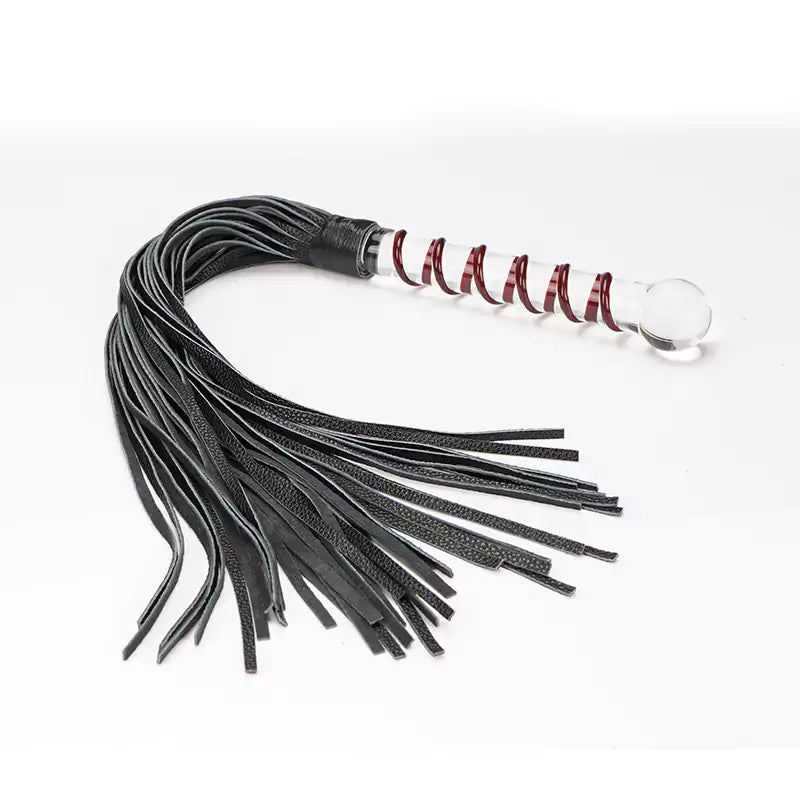 Black crystal grip leather BDSM flogger full view