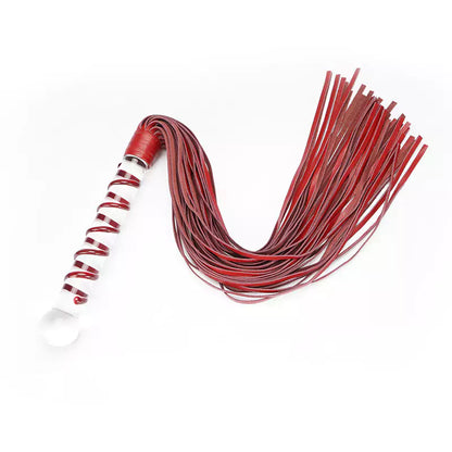 Red crystal grip leather BDSM flogger full view