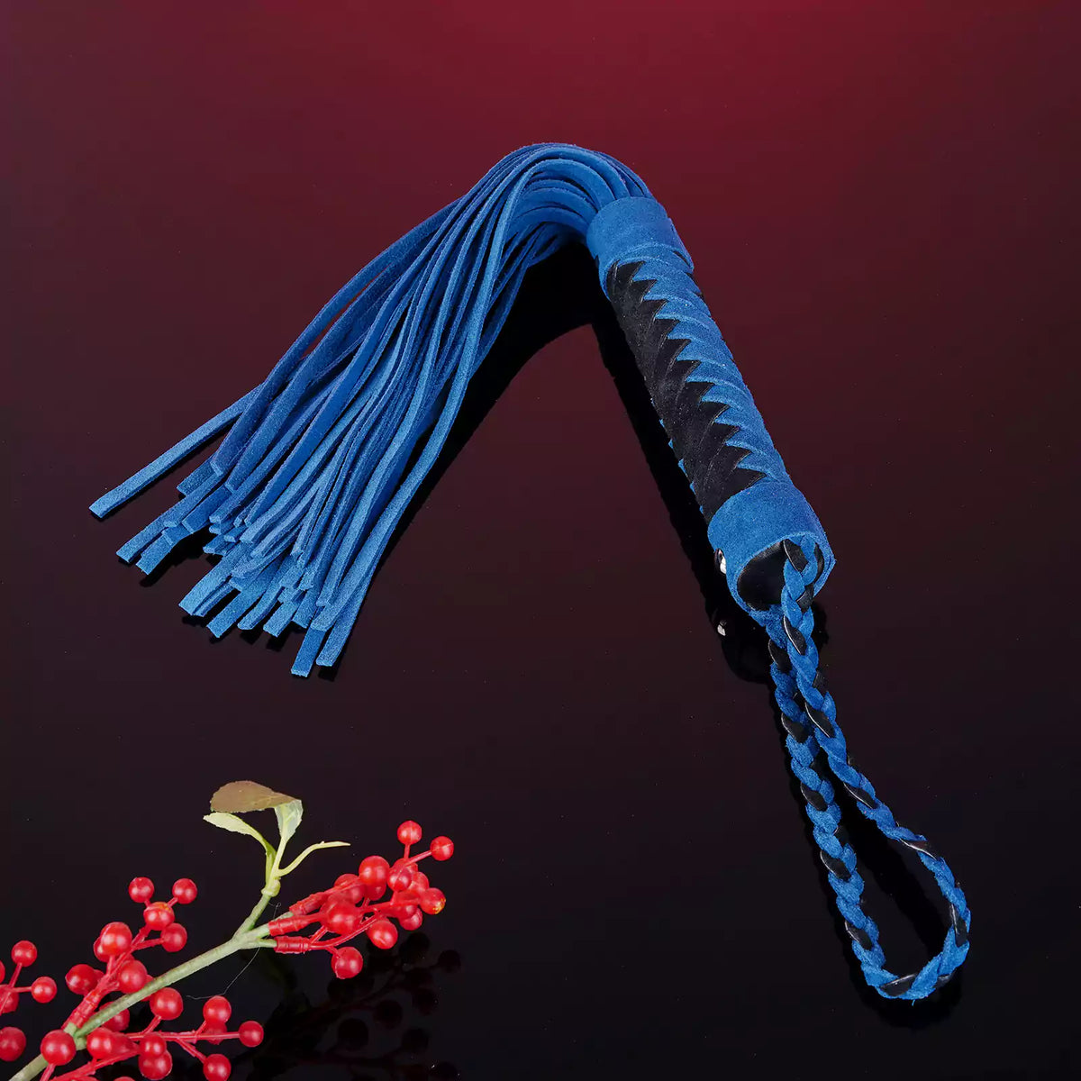 Dark Blue Faux Suede Flogger with Braided Handle