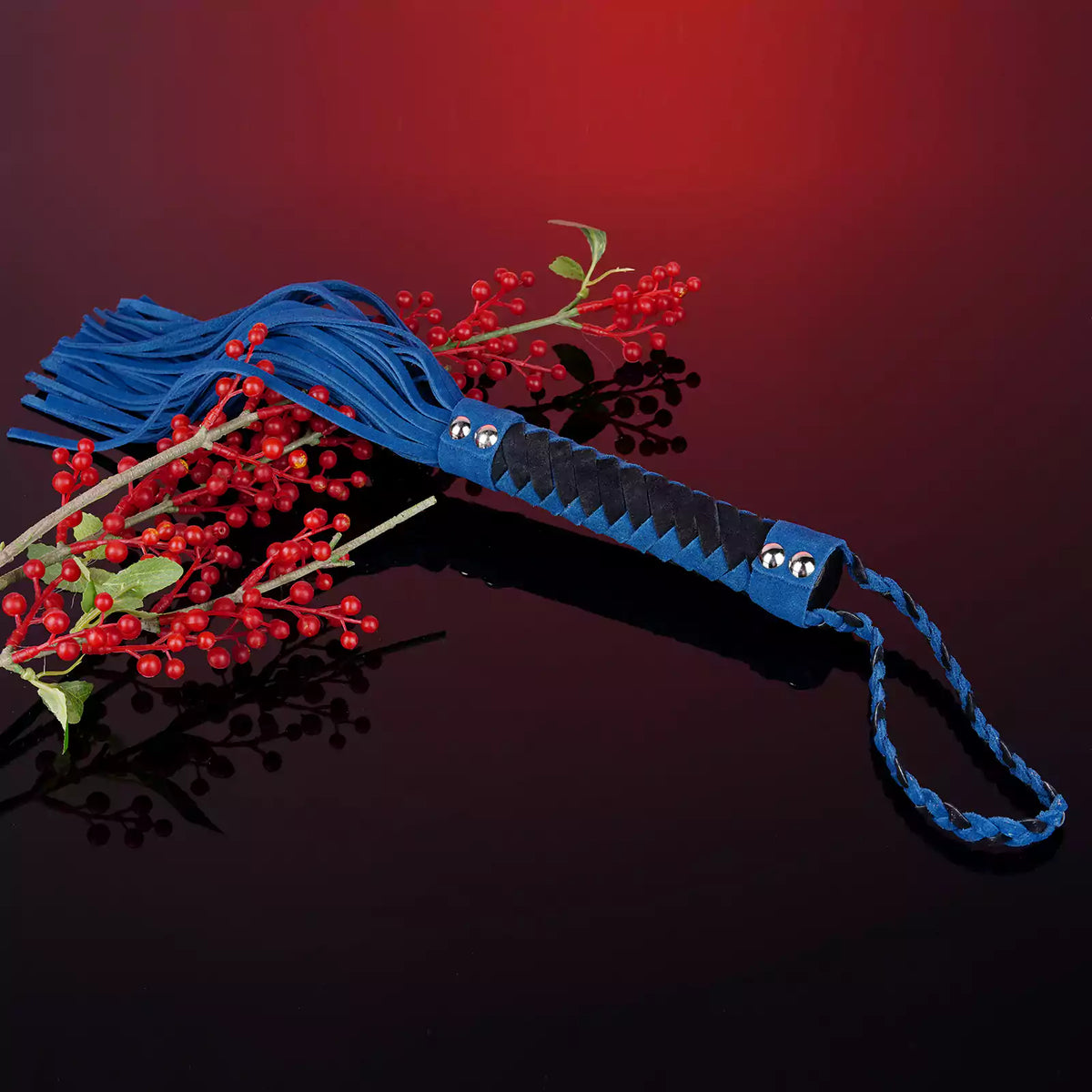 Dark Blue Faux Suede Flogger with Braided Handle