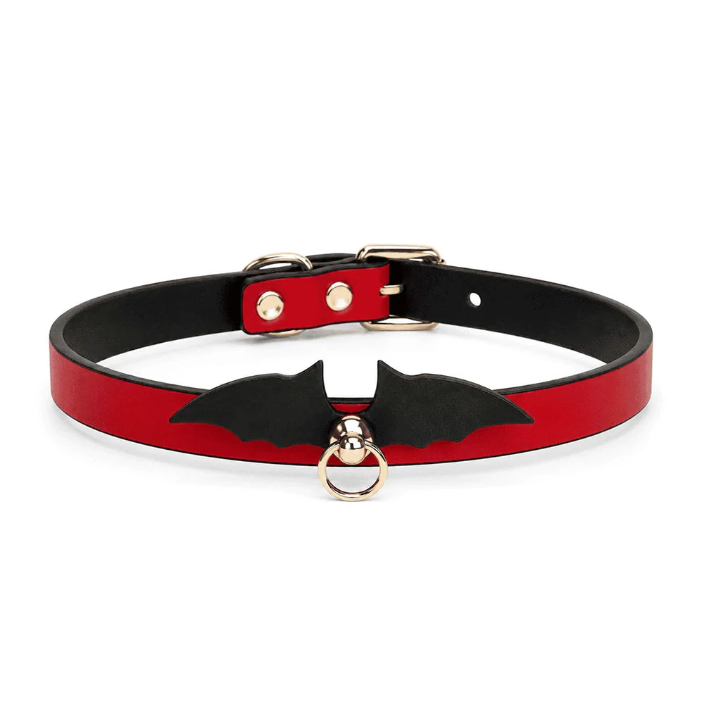 Collares BDSM de cuero Devil Wing con correa