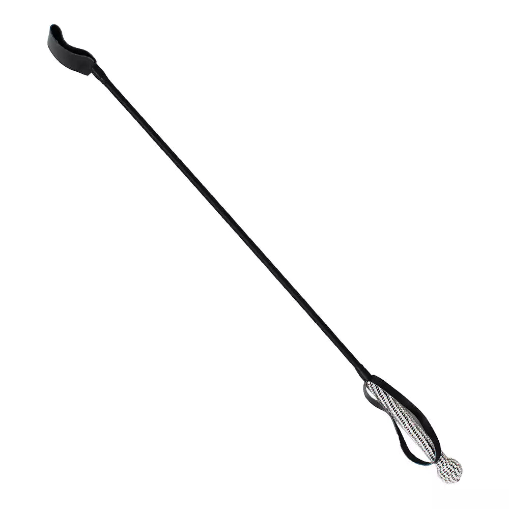 Front view of diamond-handle leather riding crop showing 24-inch length