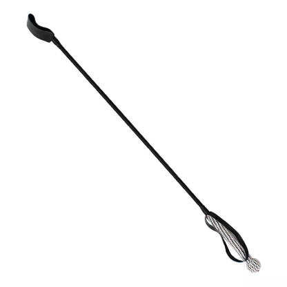 Front view of diamond-handle leather riding crop showing 24-inch length