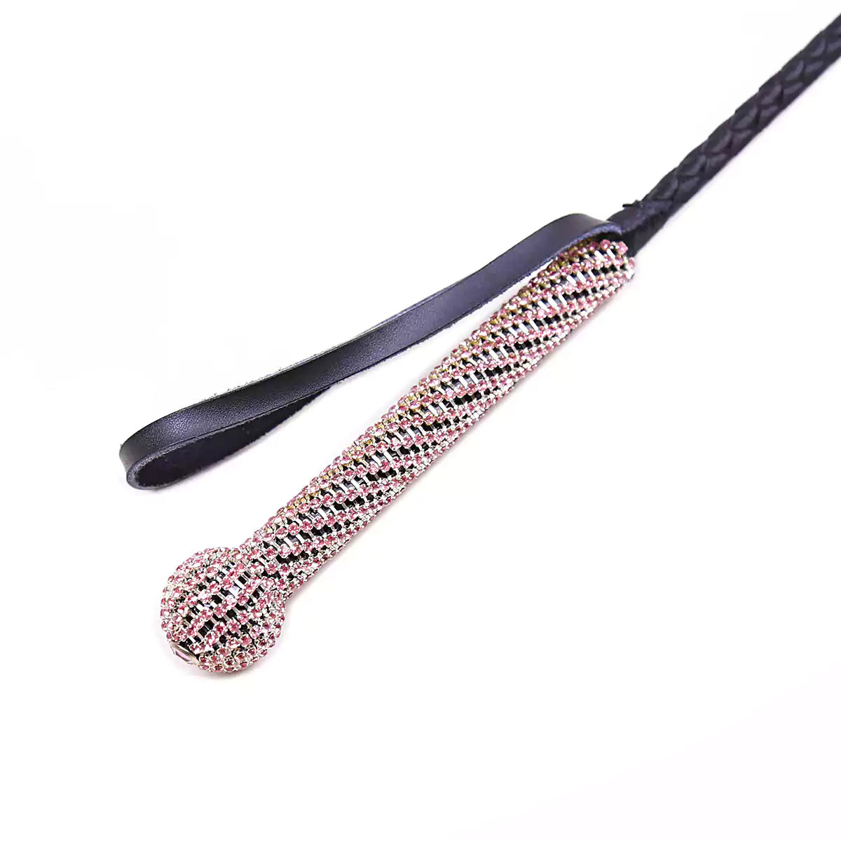 Pink leather head option on diamond crystal-handle riding crop