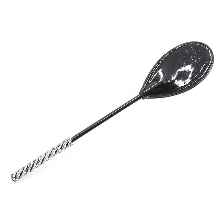 Diamond handle riding crop paddle full view with crystal grip and oval head