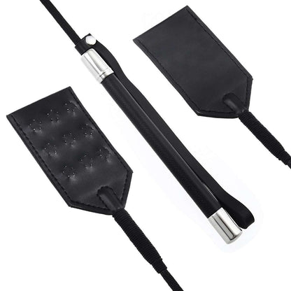 Detail of dual-surface tip and wrapped handle on riding crop