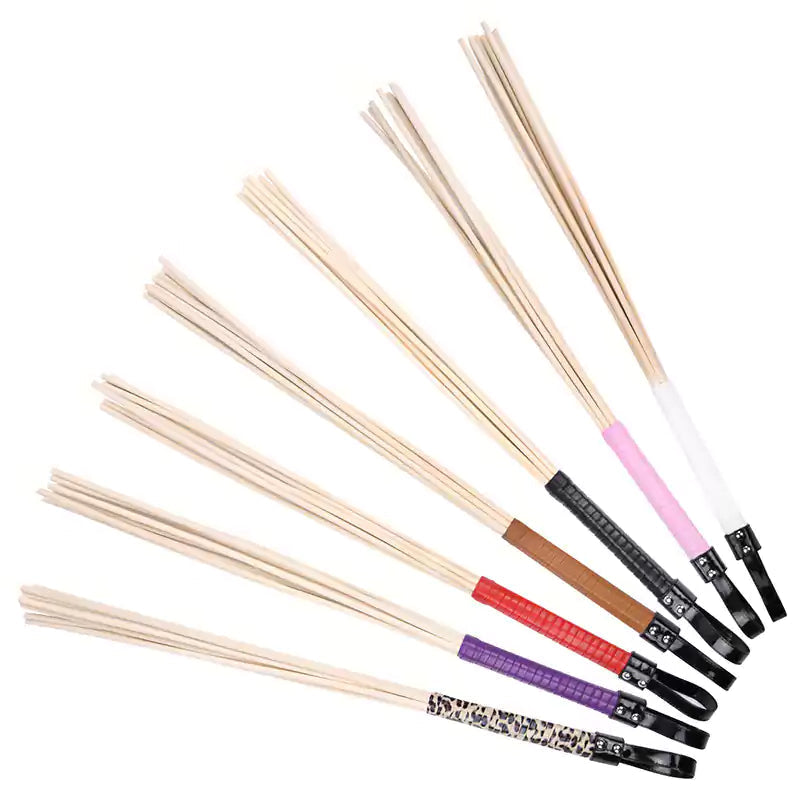 Eight-rod rattan discipline cane in all 7 handle colors together