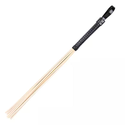 Eight-rod rattan discipline cane with black handle full view
