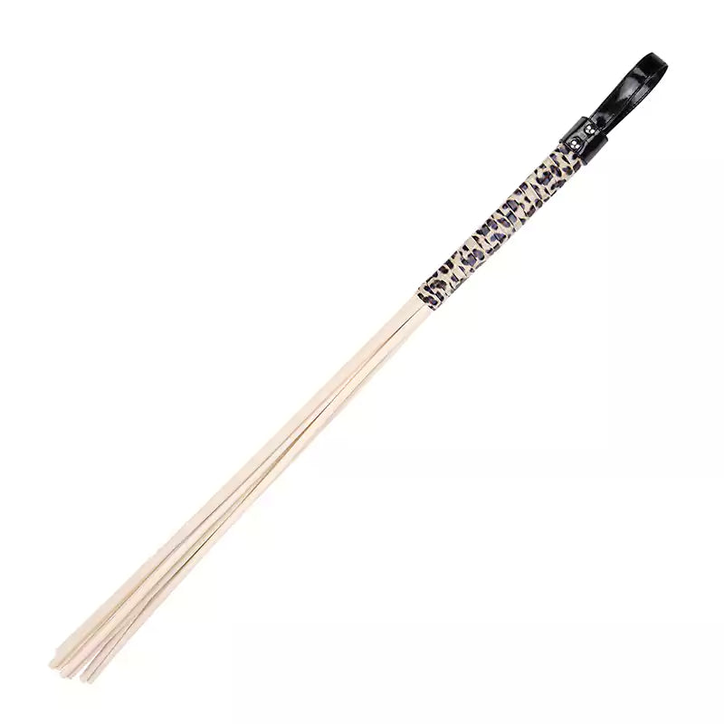 Eight-rod rattan discipline cane with leopard print handle full view