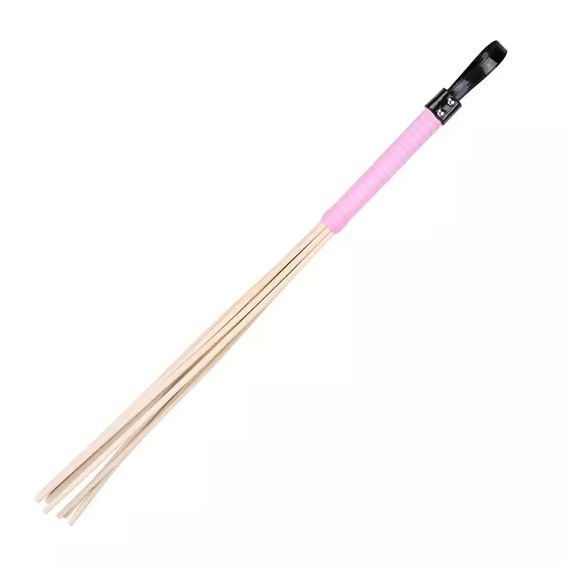 Eight-rod rattan discipline cane with pink handle full view