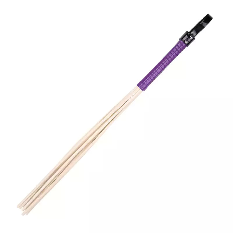 Eight-rod rattan discipline cane with purple handle full view