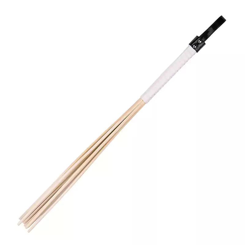 Eight-rod rattan discipline cane with white handle full view