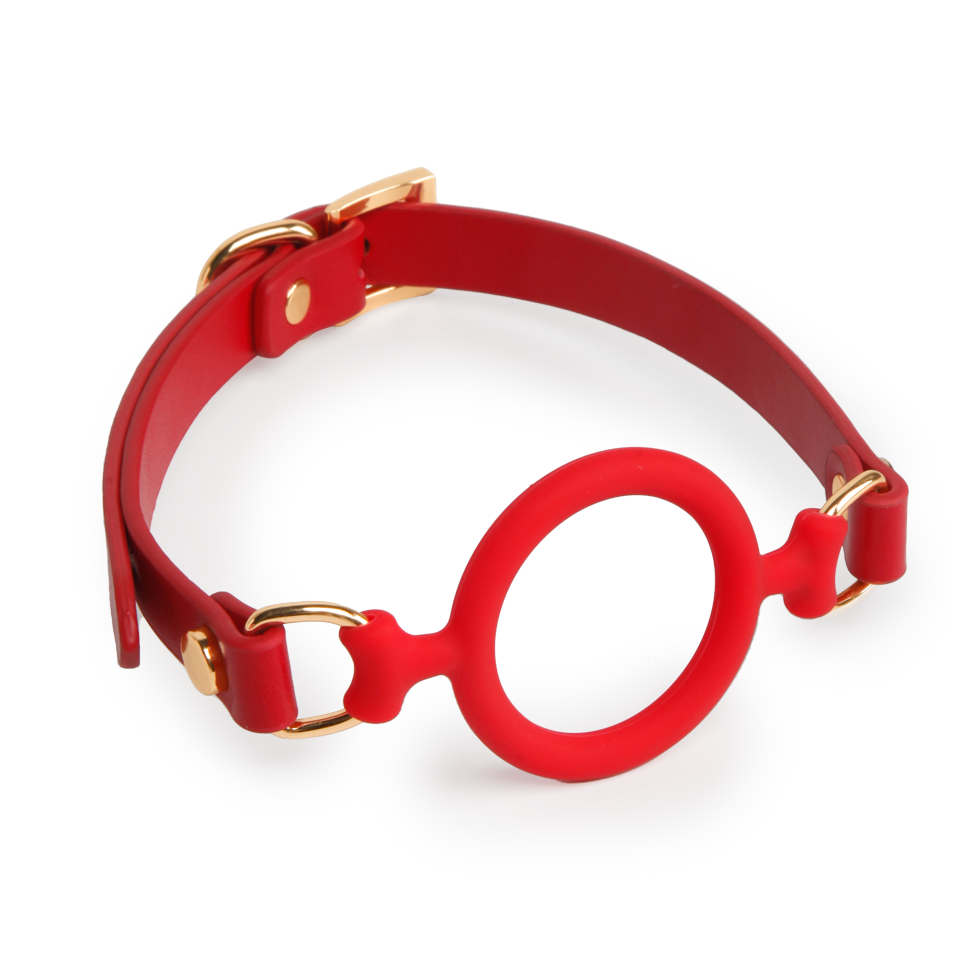 Red Eye of Horus ring gag with open silicone ring design shown in a product view